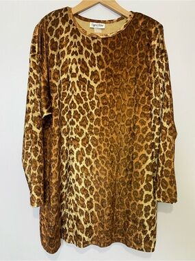Vintage Superline USA Leopard Print Velour Tunic Top XL Animal Print Y2k Retro